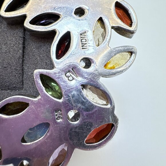 VTG Solid Sterling Silver 925 Multi-Gemstone Circle Brooch Size 1.25" Length - Picture 8 of 13